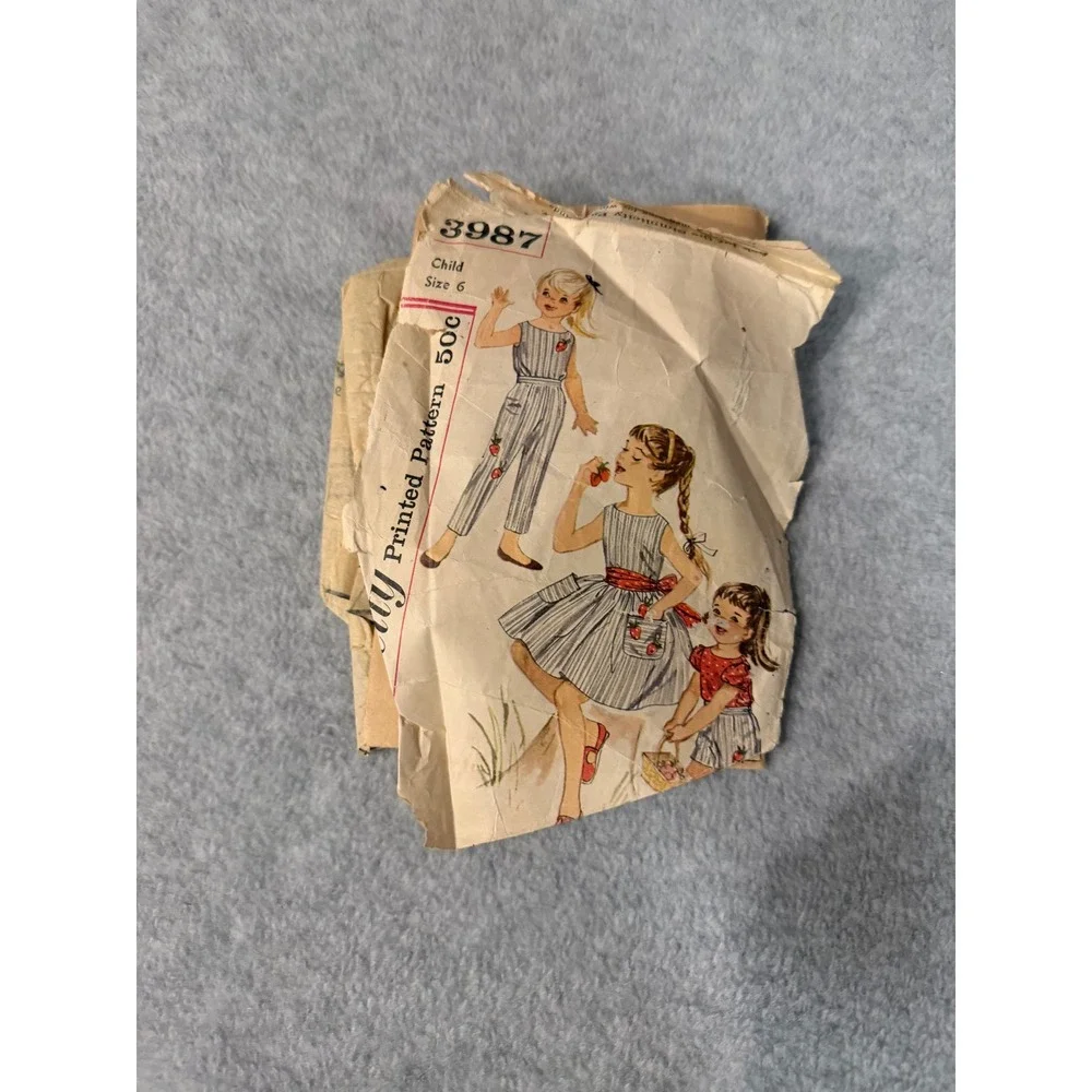 Vintage Simplicity 3987 Child Size 6 Sewing Pattern Jumpsuit Dress Blouse Shorts